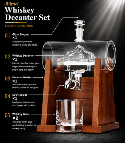 JILLMO decanter next to hand showing 1250ml scale for practical sizing
