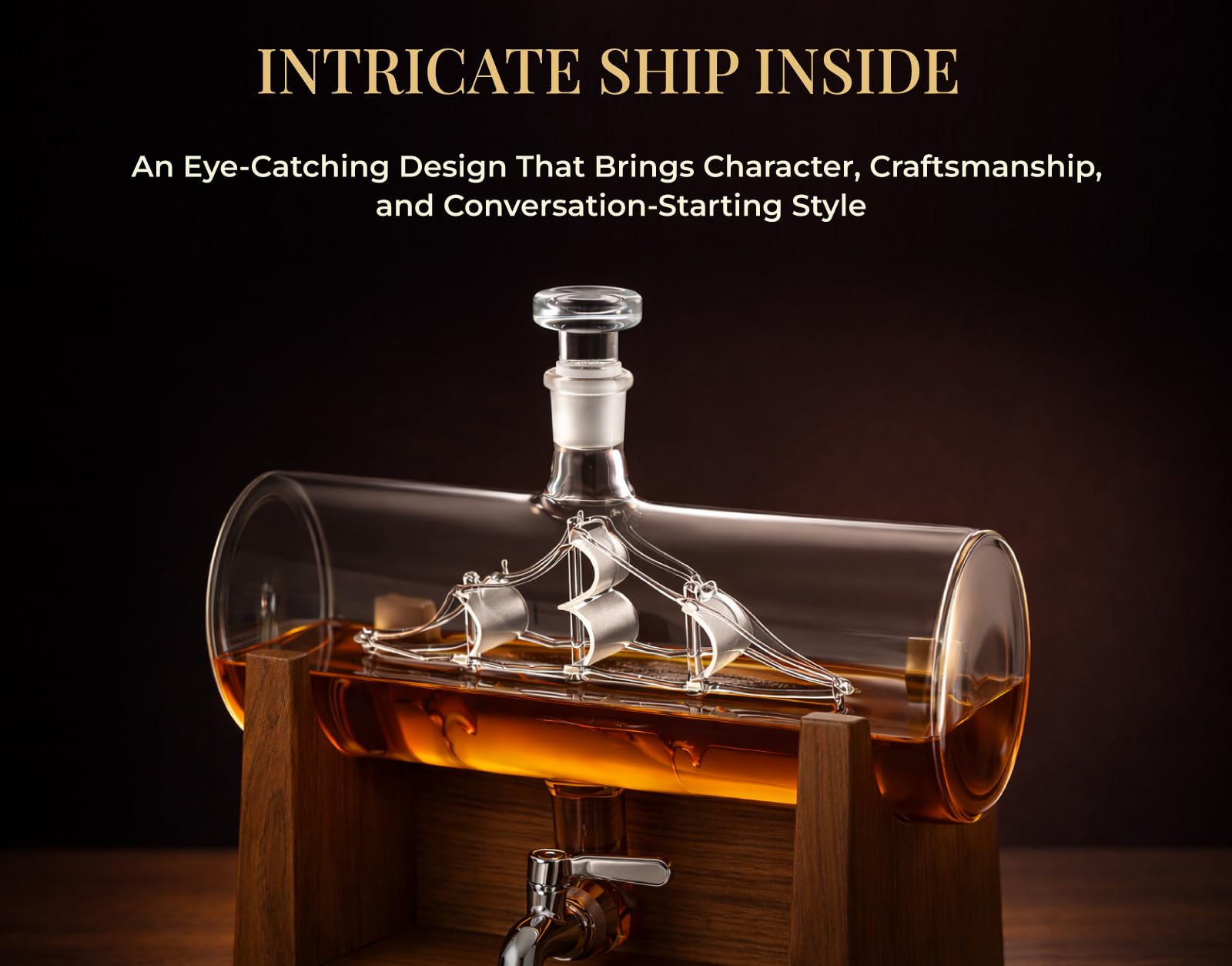 JILLMO wooden stand with spigot in use for neat, controlled pouring