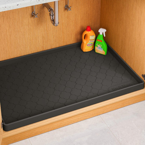 Jin&Bao front view of 34x22 mat showing full cabinet coverage and protection