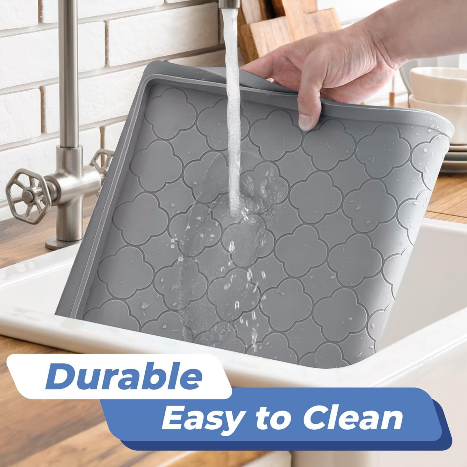 Jin&Bao mat in cabinet with cleaners showing leak protection benefit