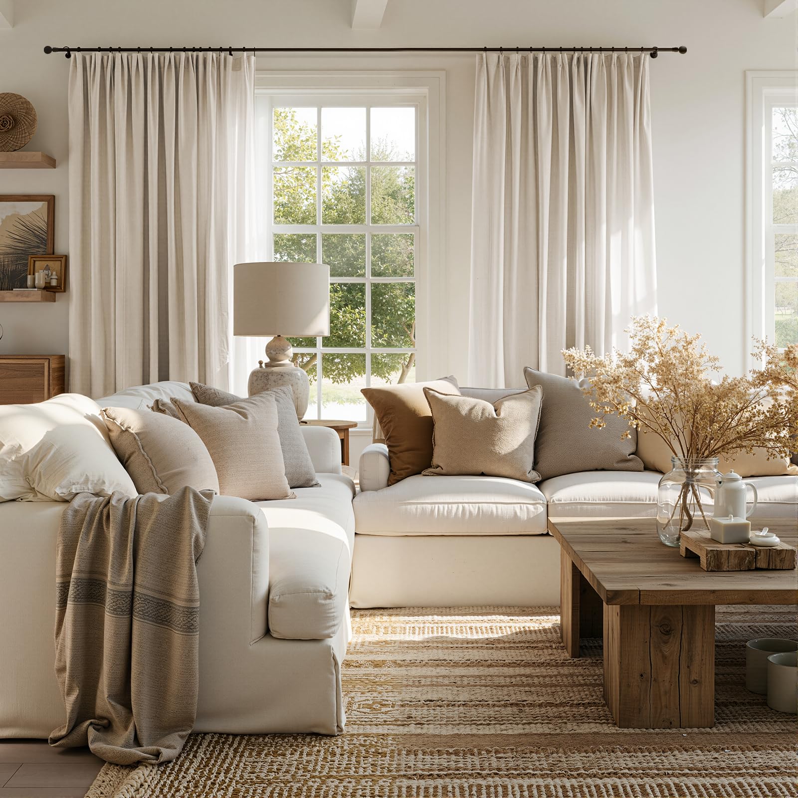 jinchan curtain panel beside chair to show 50x90 inch scale and proportional fit