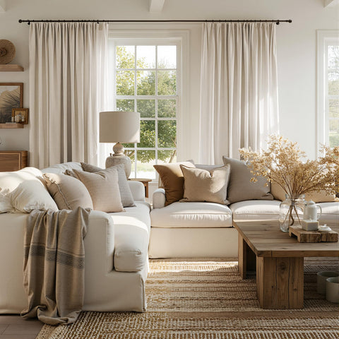 jinchan curtain panel beside chair to show 50x90 inch scale and proportional fit