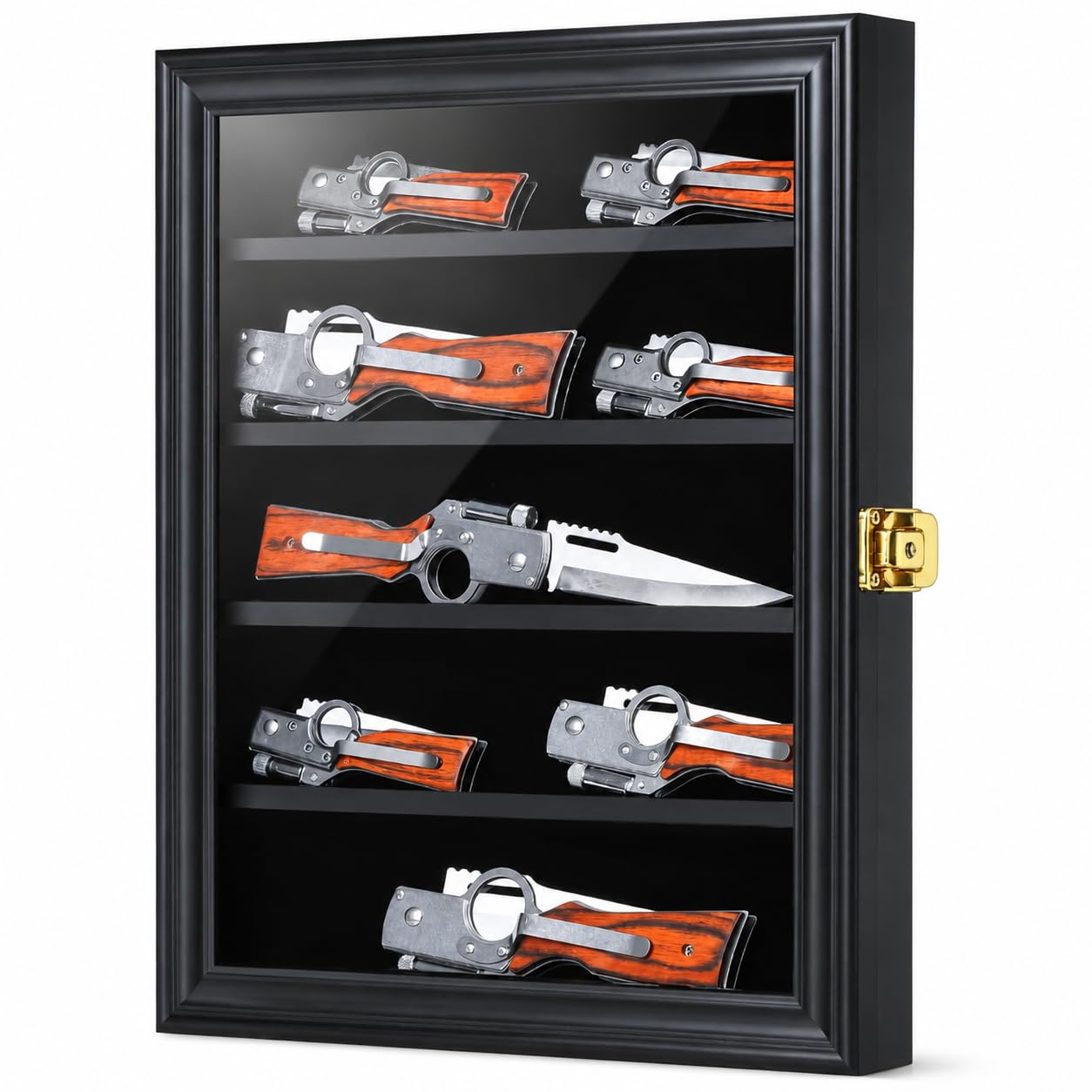 Jinchuan front view of black lockable display case showing secure storage