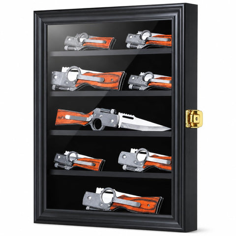 Jinchuan front view of black lockable display case showing secure storage