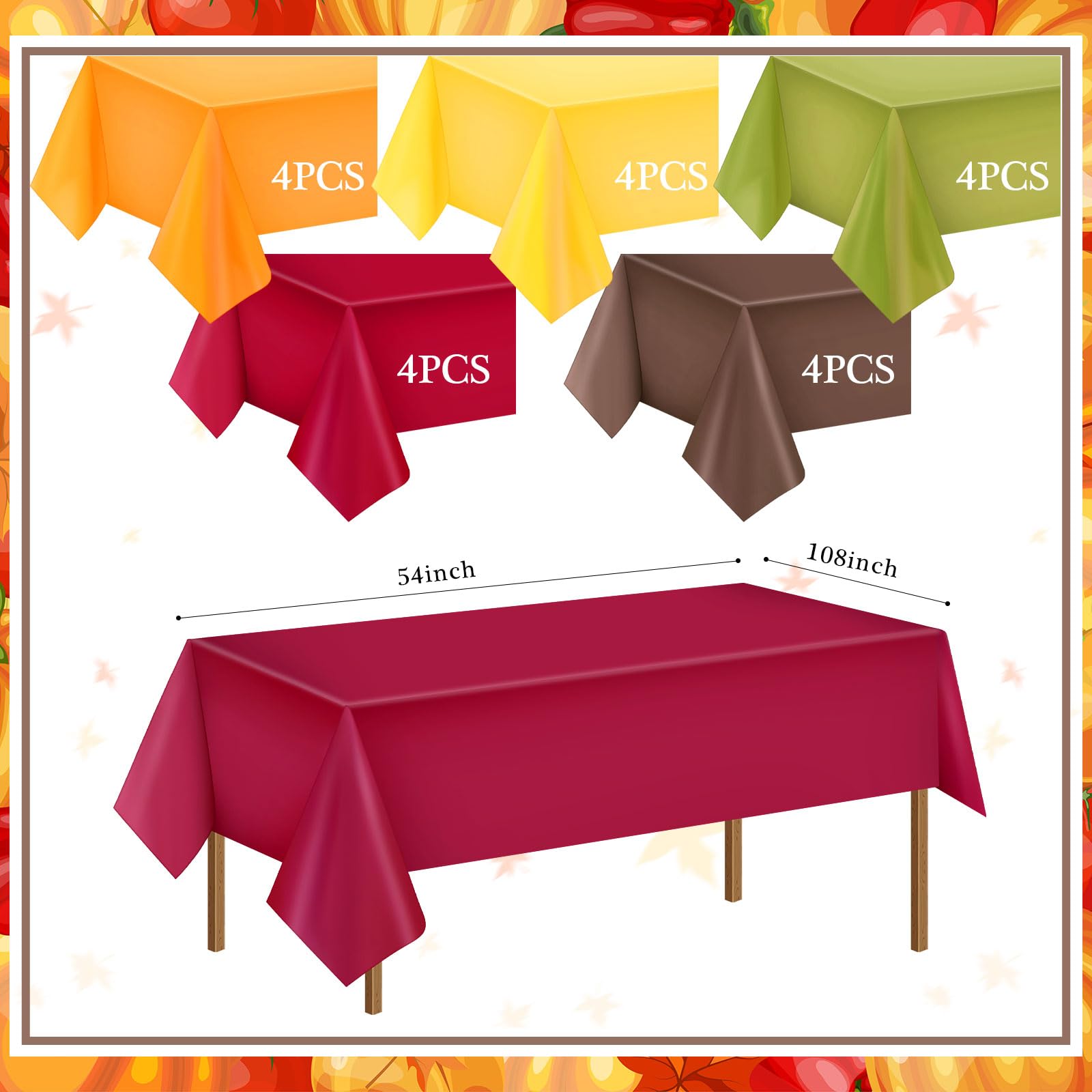 Jinei spread of varied autumn tablecloth colors offering mix-and-match decorating options