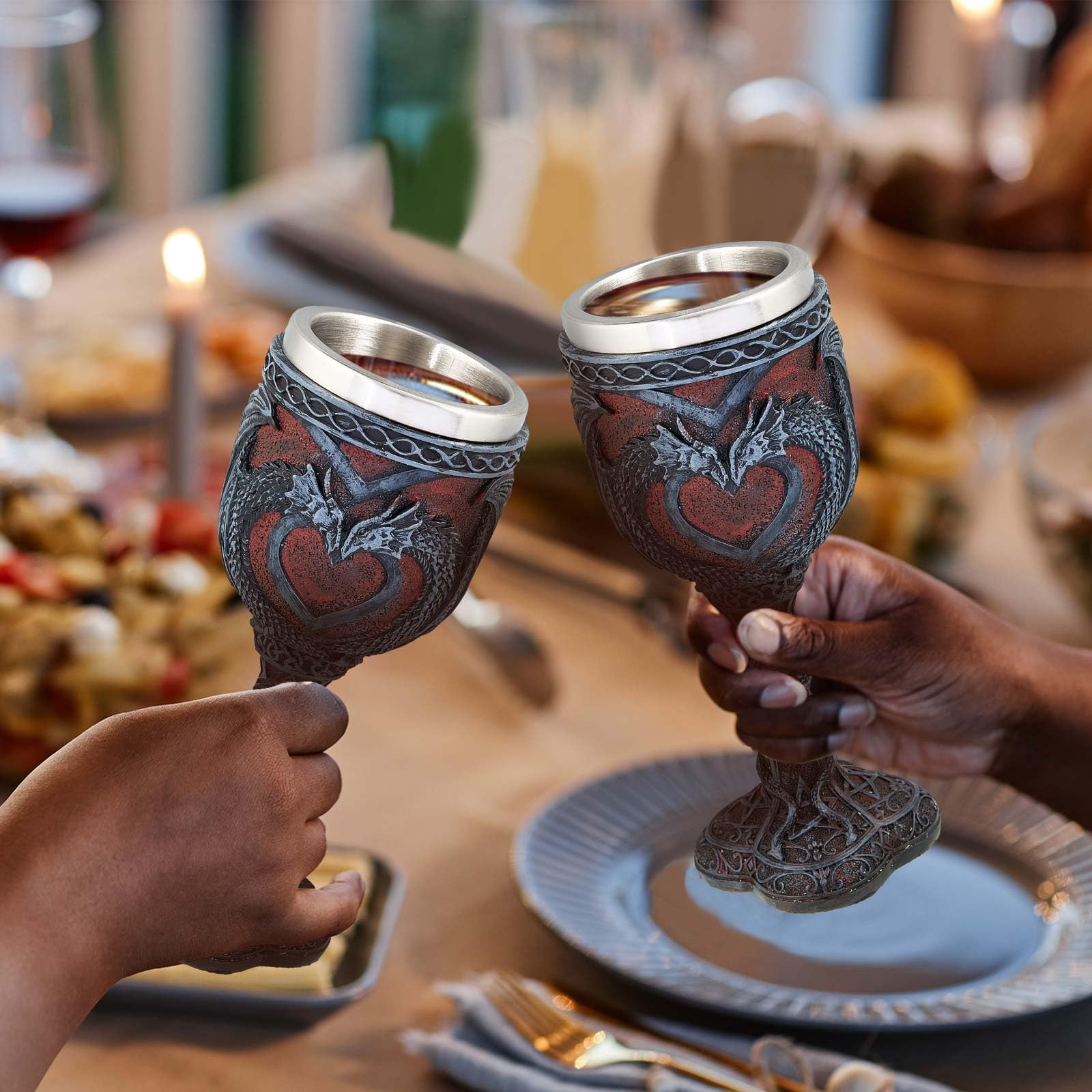 Jinei goblets displayed on shelf as decor adding gothic charm to room