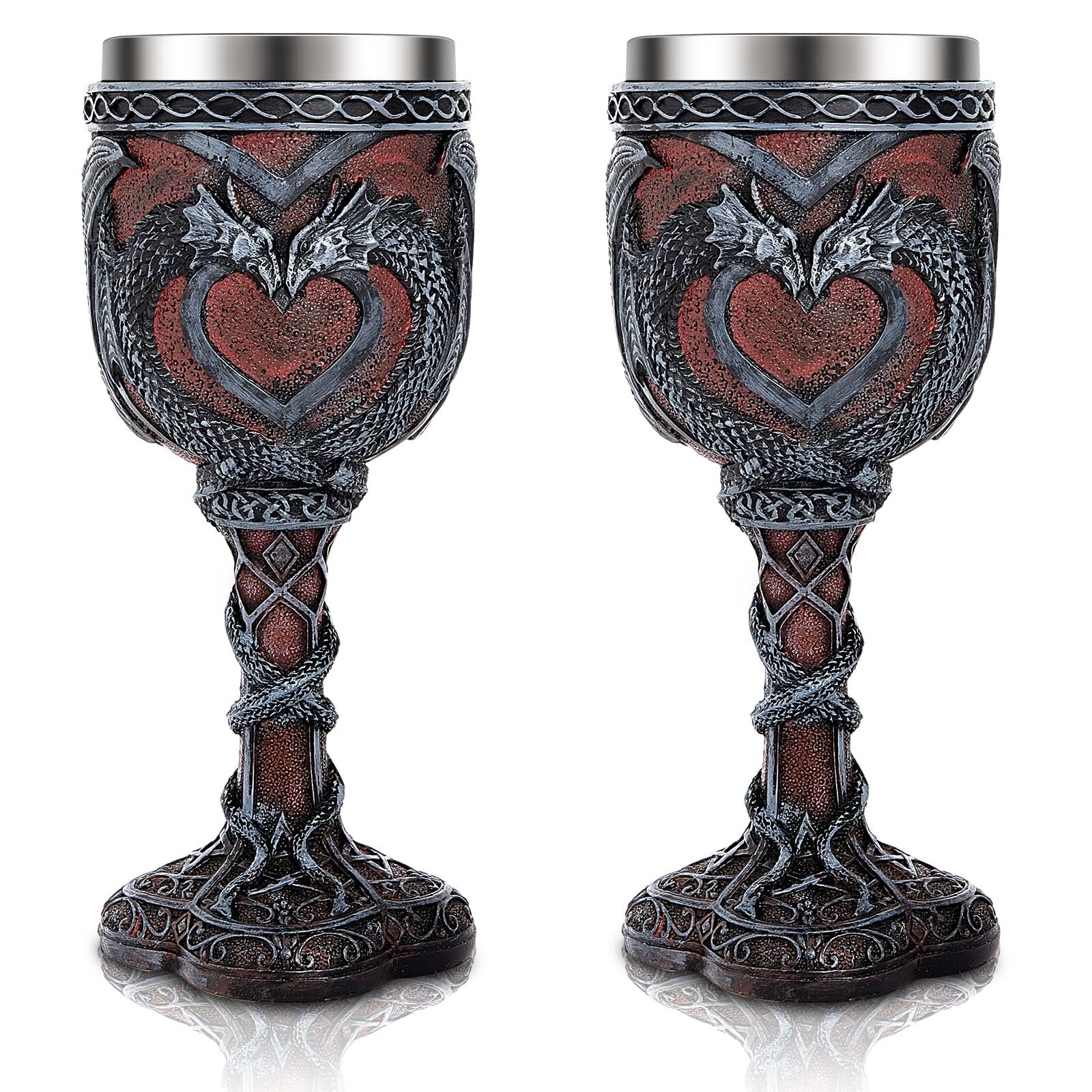 Jinei front view of paired dragon goblets showcasing ornate design and appeal
