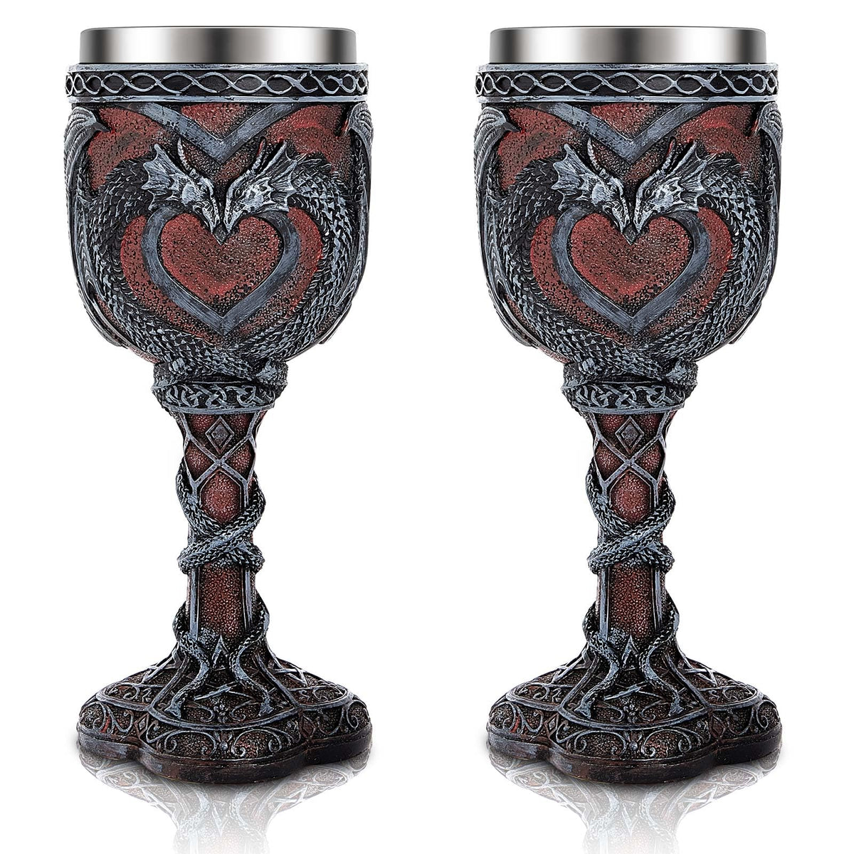 Jinei front view of paired dragon goblets showcasing ornate design and appeal