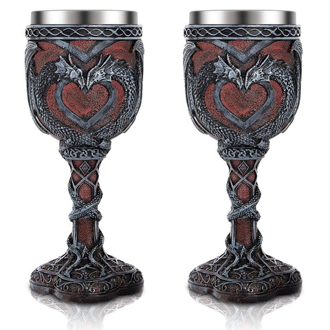 Jinei front view of paired dragon goblets showcasing ornate design and appeal