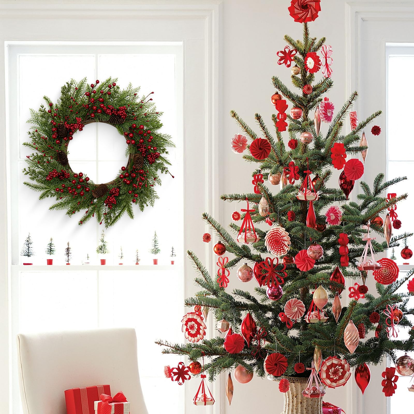 JINGHONG wreath styled with ribbon and lights enhancing decor