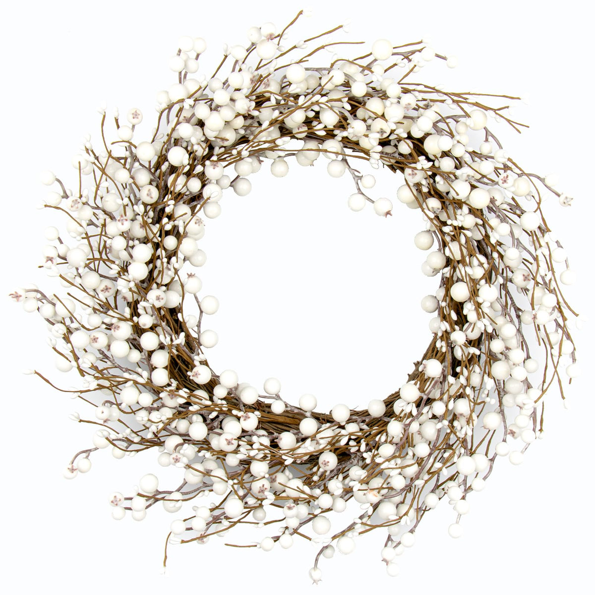 JINGHONG wreath front view showing full white berries and inviting entryway impact