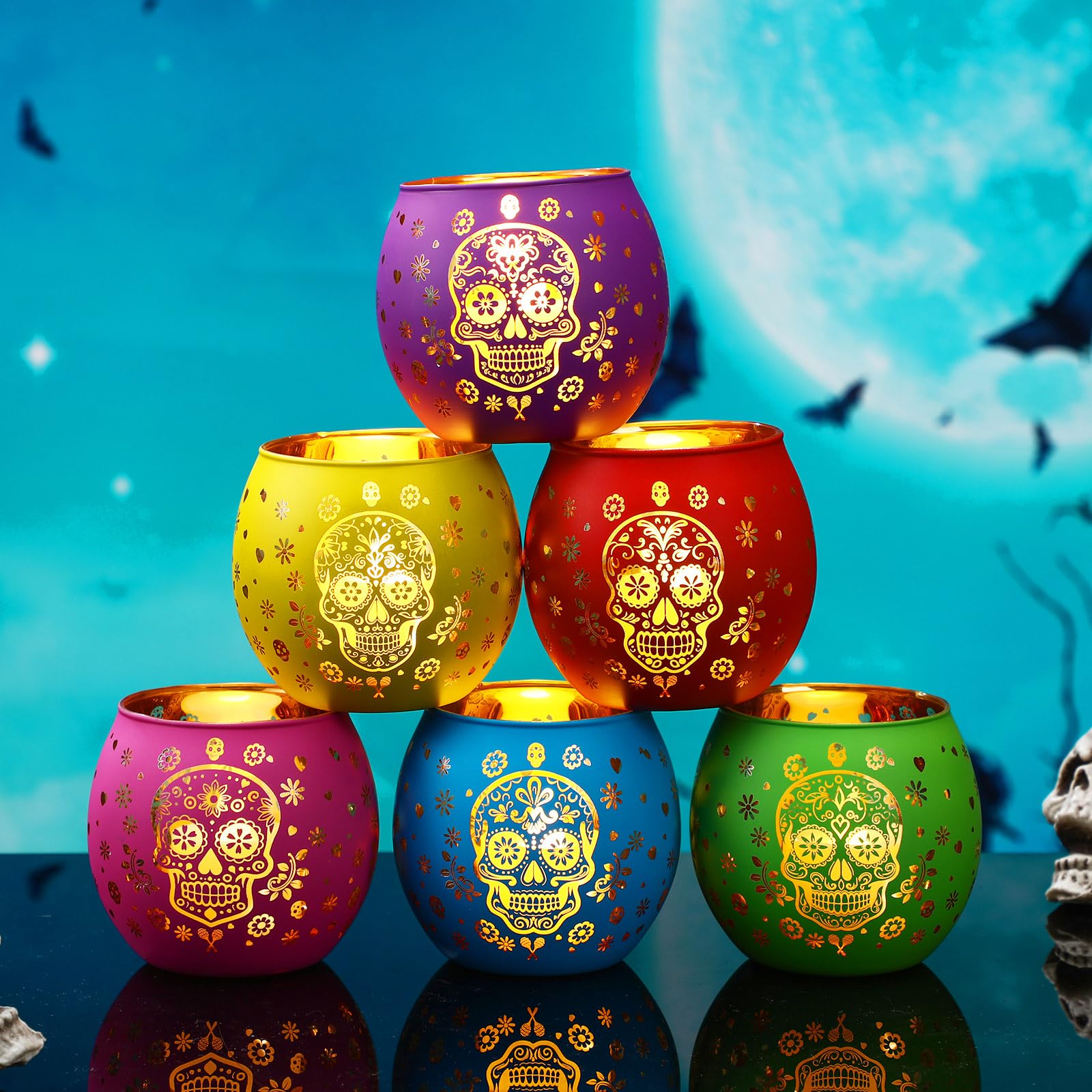 Jingmore six votives arranged as a table centerpiece, creates dramatic holiday focal point