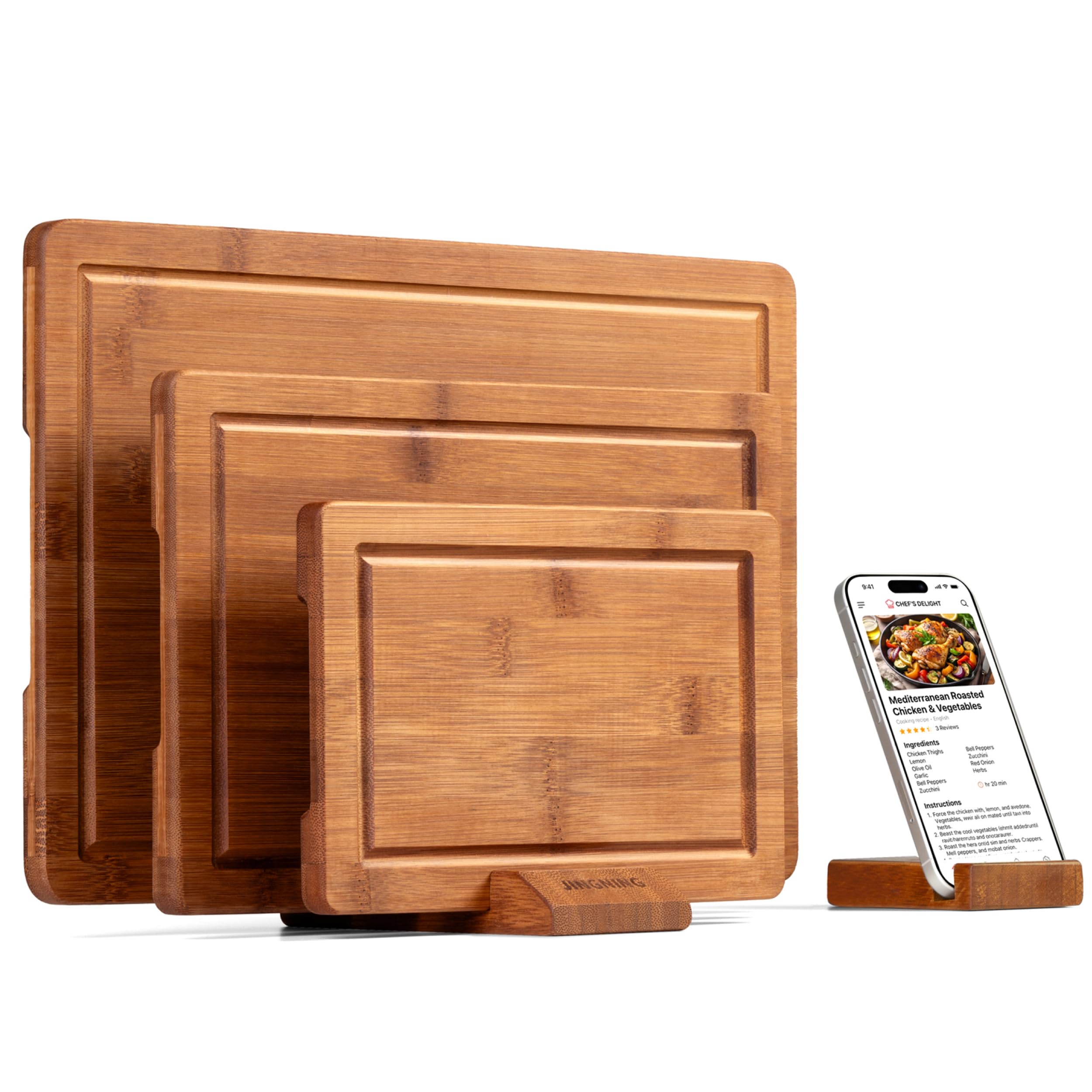 JINGNING front view of three-piece set showing neat storage and rustic finish