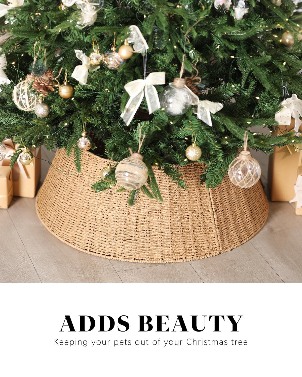 Jinsome styled in living room with garland showing farmhouse holiday ambiance