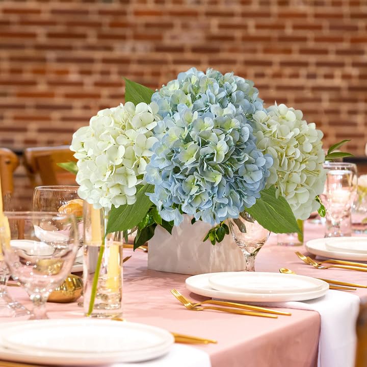 JINWOE hydrangea stems arranged in a ceramic vase to show instant centerpiece benefit