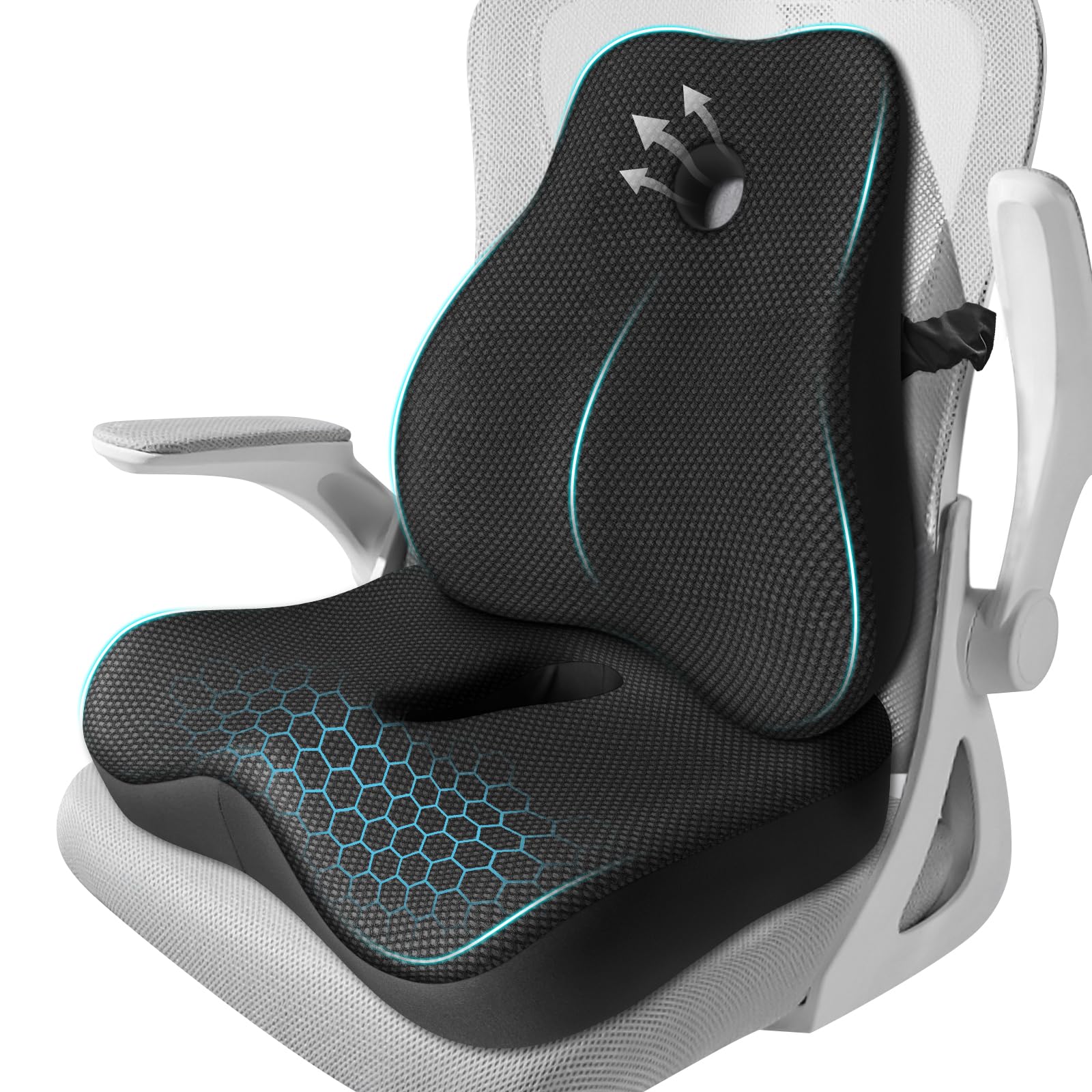 JIPORIER front view of seat cushion and lumbar pillow set showing complete support and comfort
