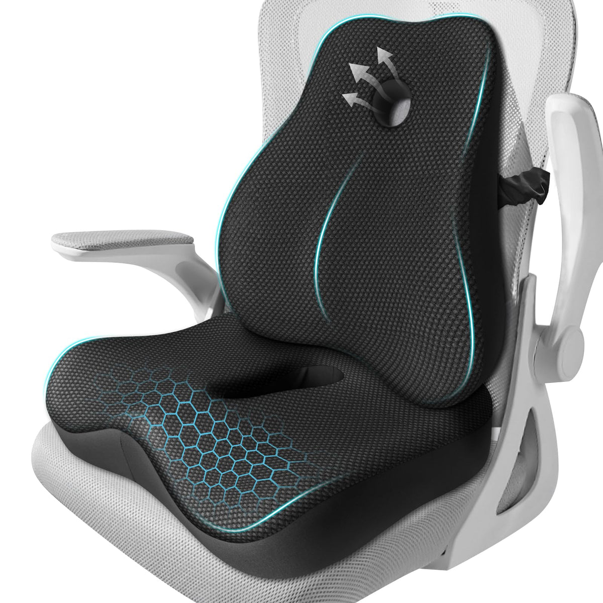 JIPORIER front view of seat cushion and lumbar pillow set showing complete support and comfort