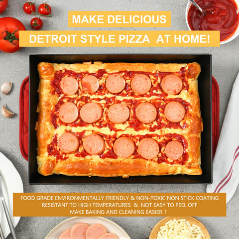 Jisculo pan inside oven with pizza baking for crisp, caramelized edges