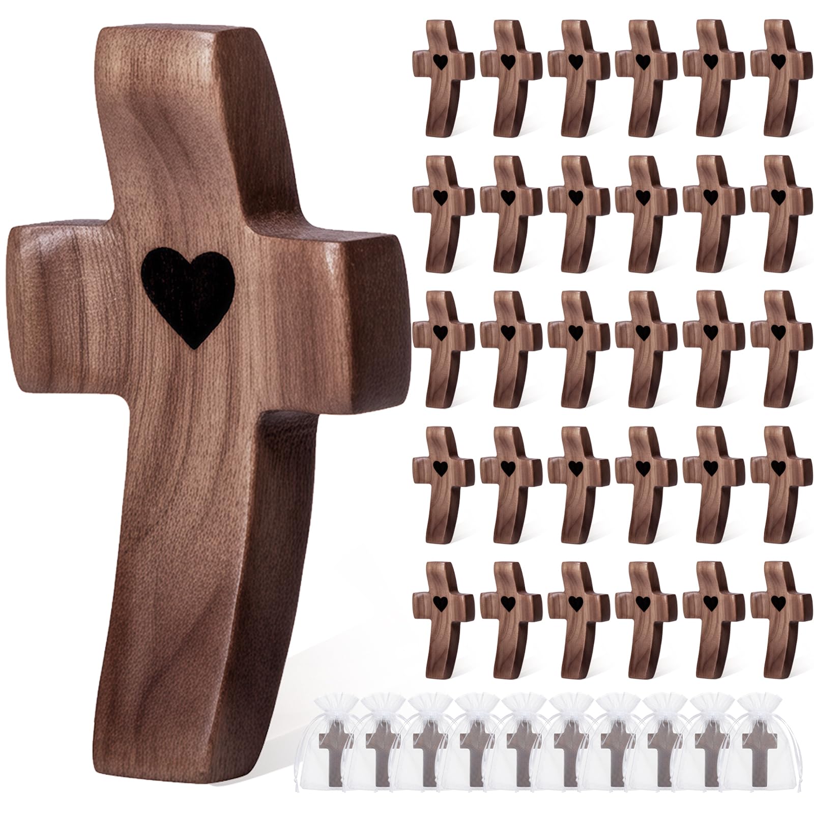 JIUKONG front view walnut cross showing polished finish and smooth edges for comfort