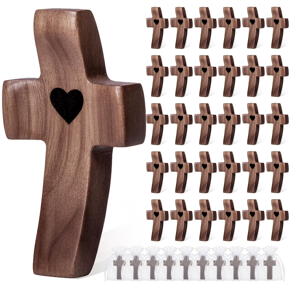 JIUKONG front view walnut cross showing polished finish and smooth edges for comfort