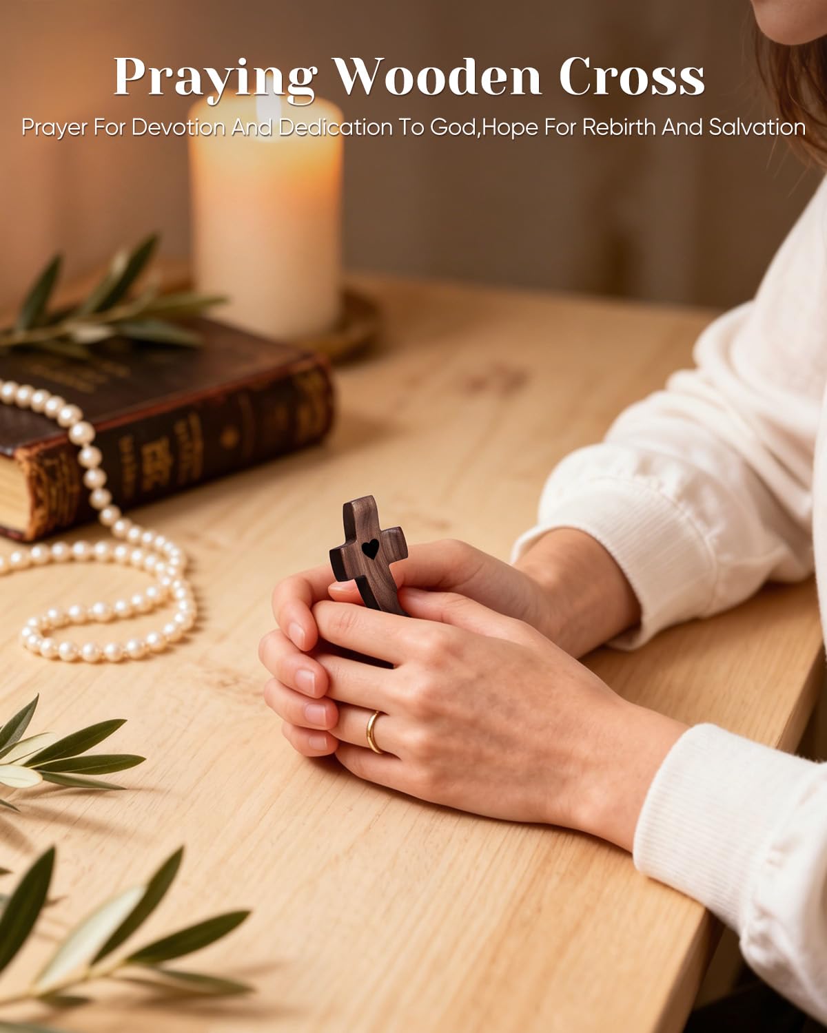JIUKONG close-up heart detail on wooden cross highlighting handcrafted charm and meaning