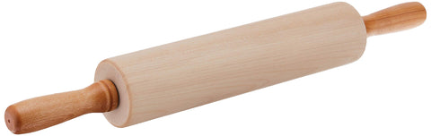 J.K. Adams maple rolling pin front view showing waxed barrel and handles for smooth rolling