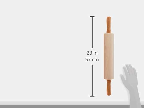 J.K. Adams rolling pin next to hand for scale demonstrating comfortable 12-inch handling