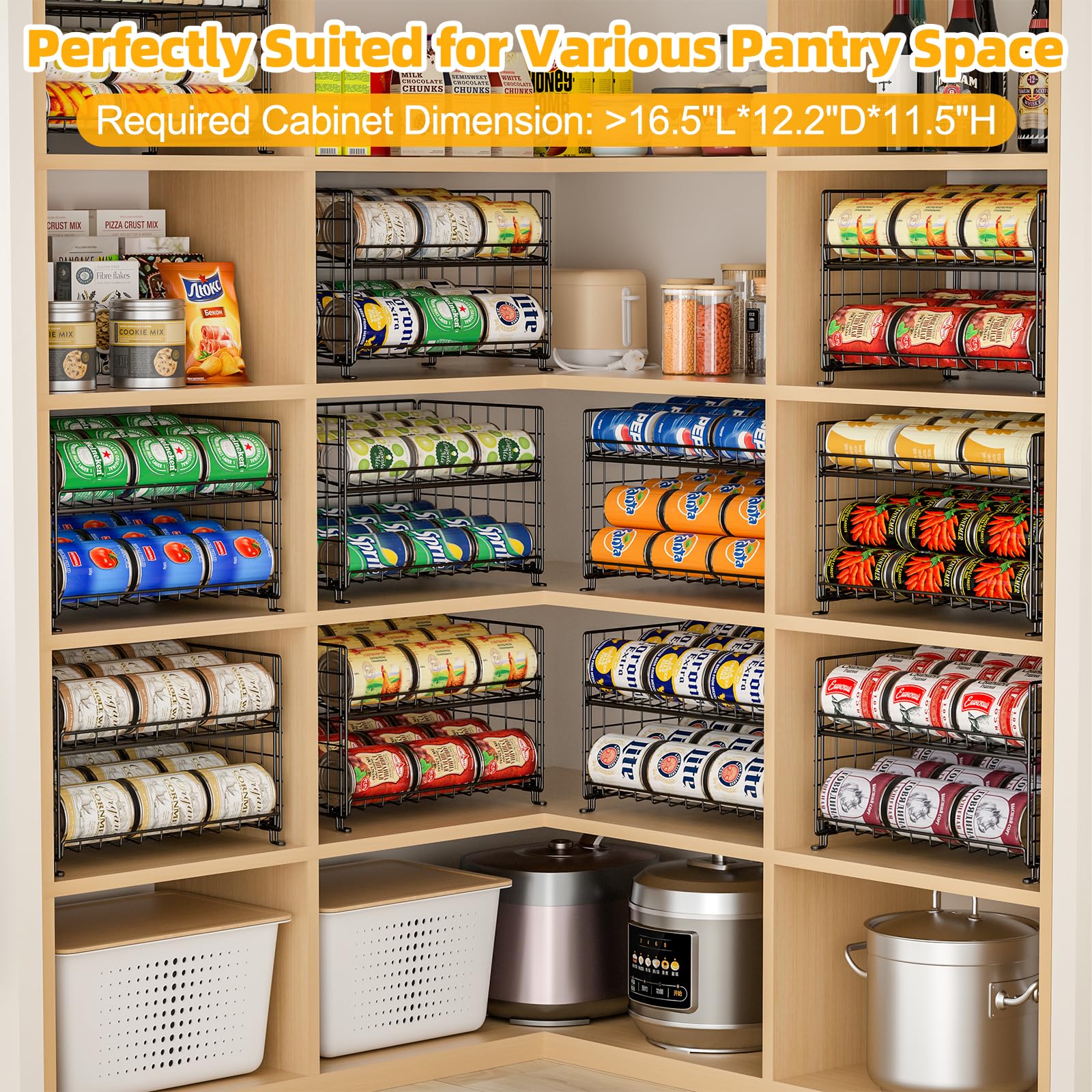 JKsmart adjustable shelf spacing demonstrating fit for various can heights