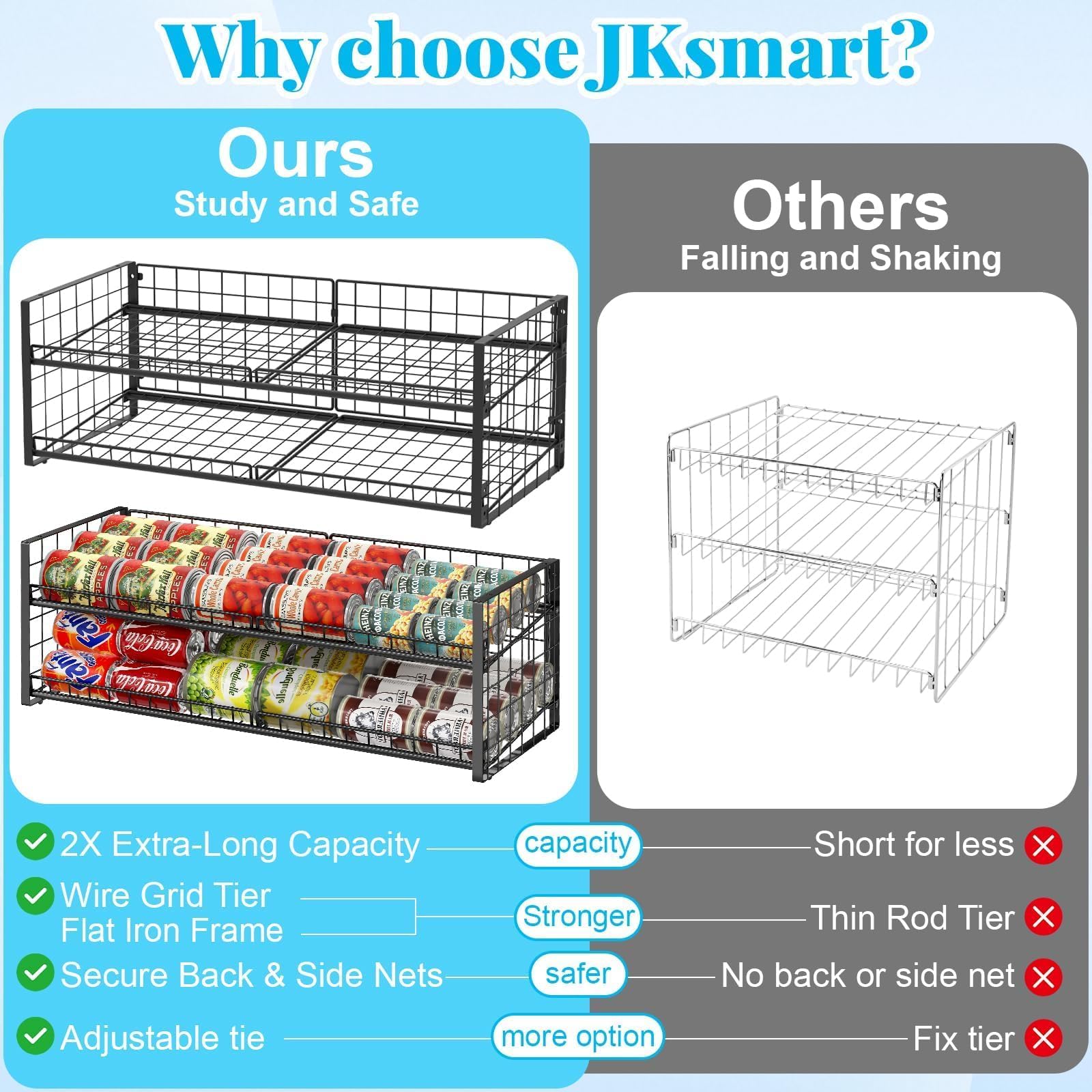 JKsmart scale comparison with cans illustrating roomy 64-can capacity