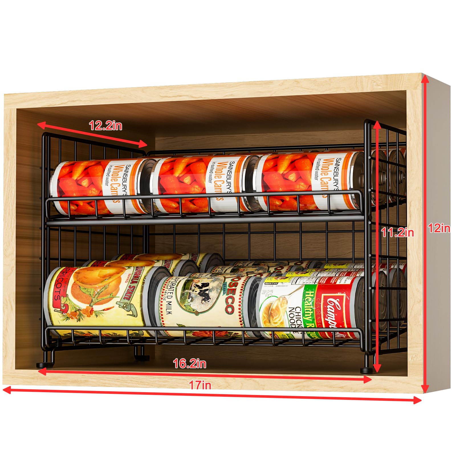 JKsmart four-tier rack loaded with soda cans illustrating high capacity