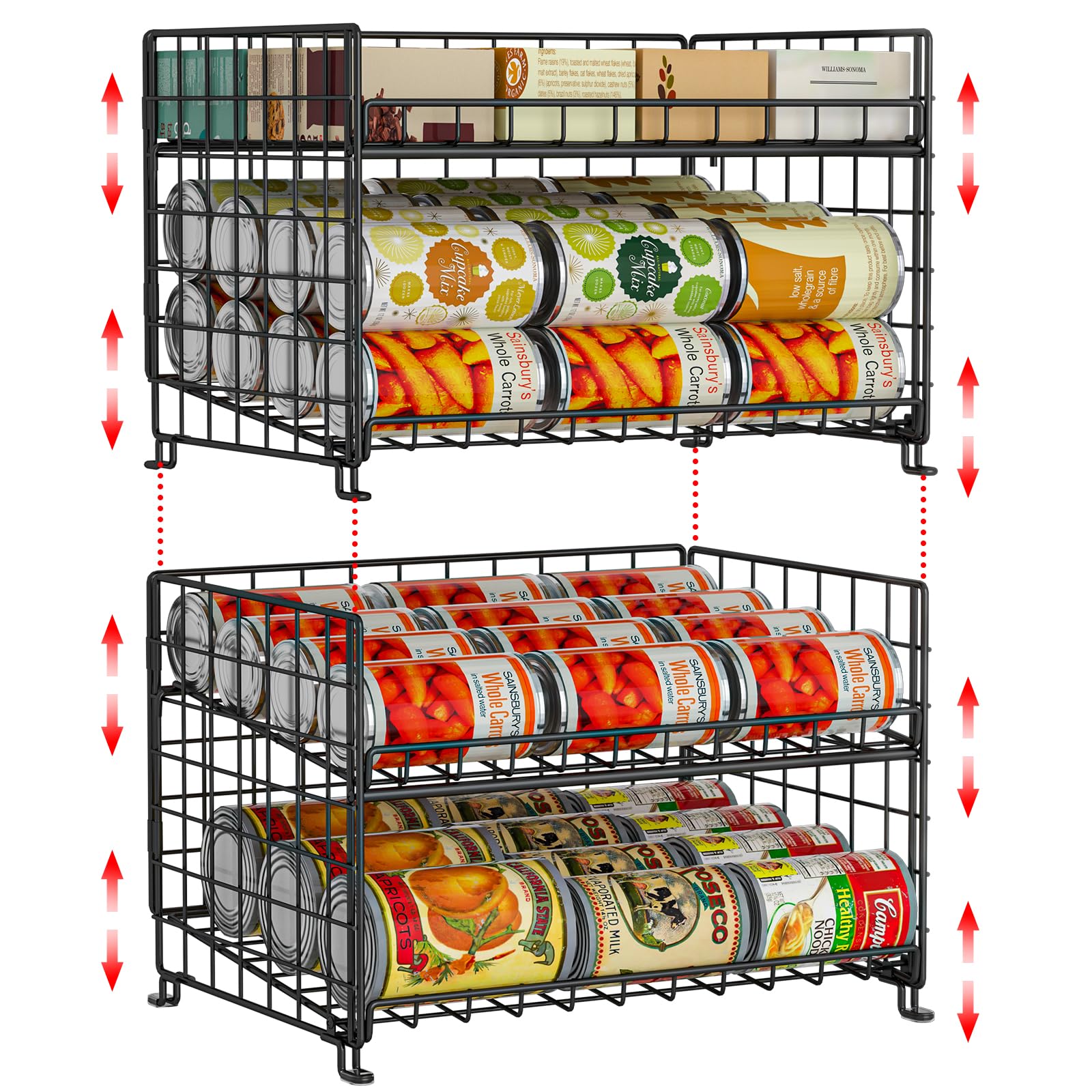 JKsmart front view of two-pack organizer filled with cans for neat storage