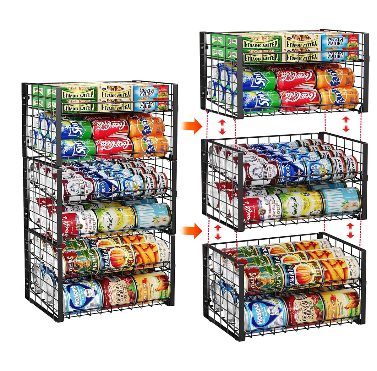 JKsmart front view of three-pack can racks showing organized storage benefit
