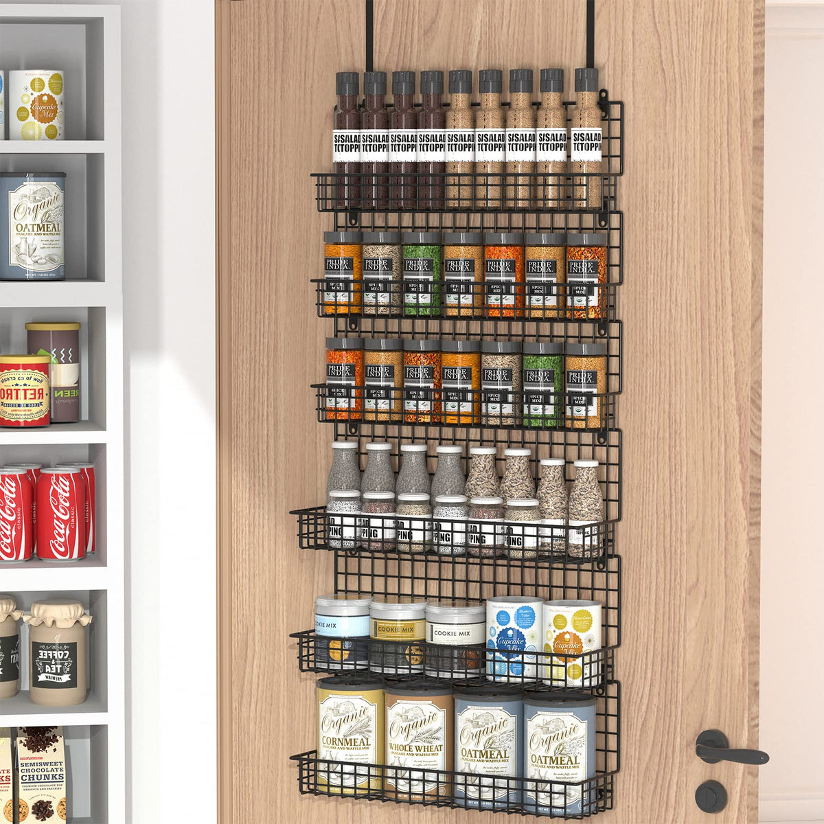 JKsmart front view of six-tier spice rack showing neat organized jars