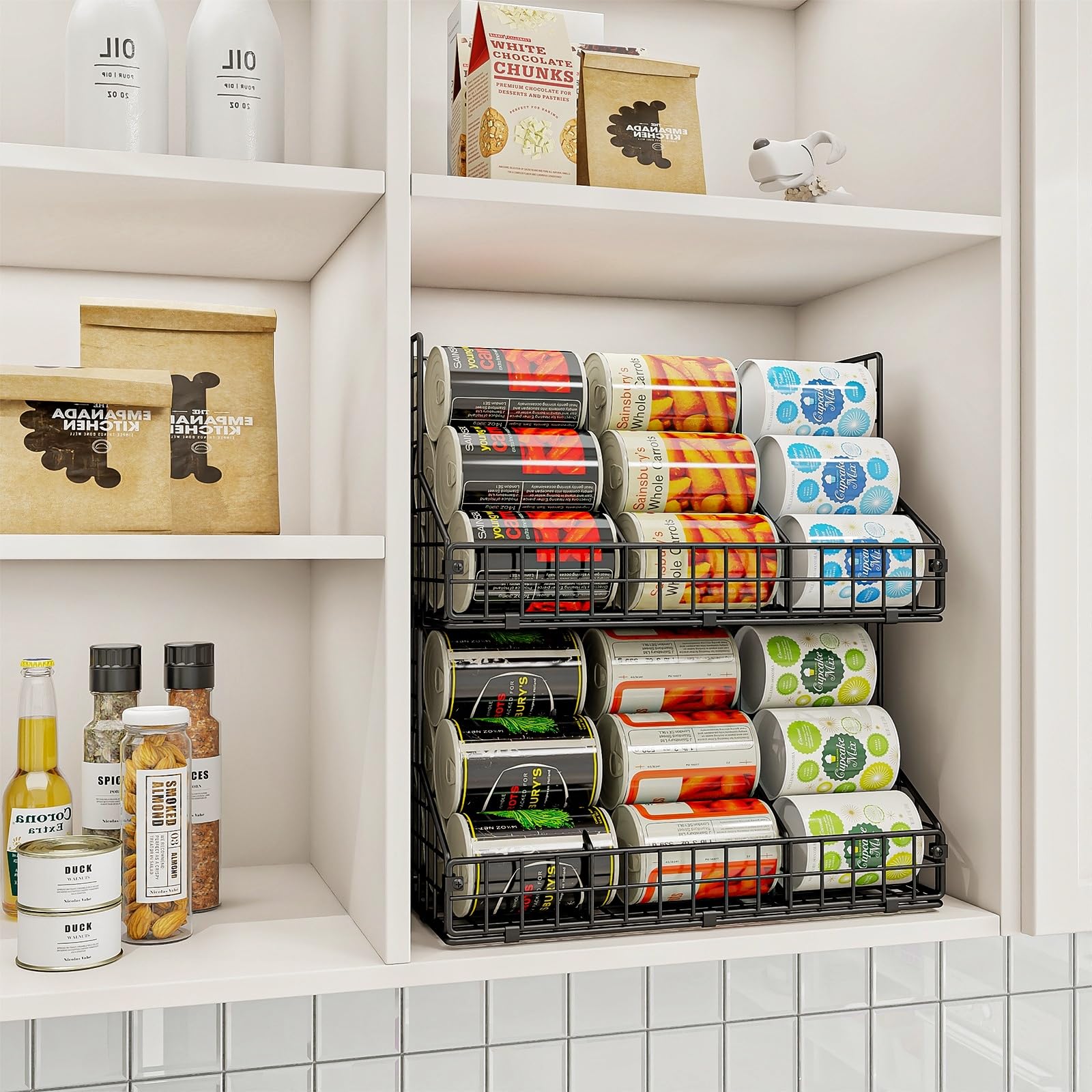 JKsmart wall-mounted can rack saving shelf space and simplifying reach