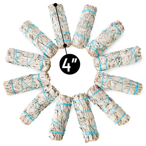 JL Local sage sticks next to a ruler showing 4-inch size for predictable burn time