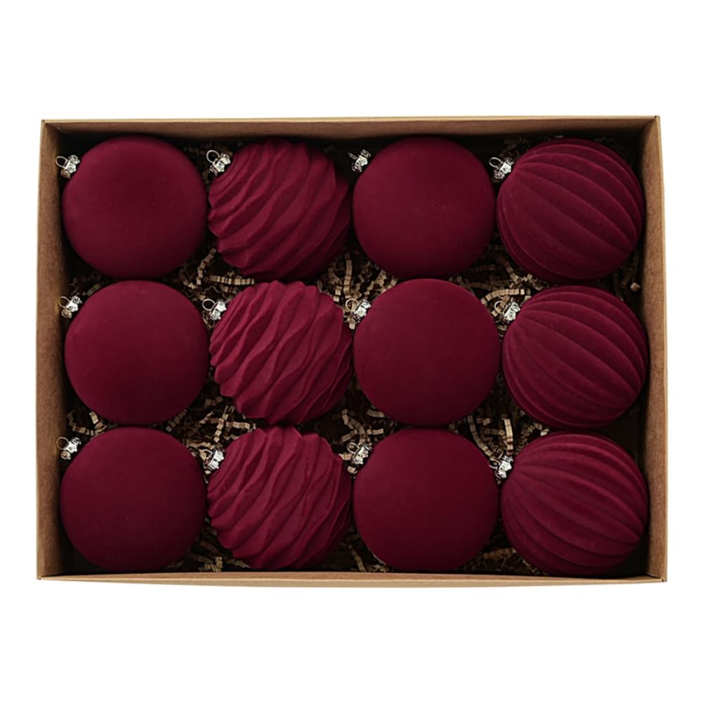 Jlong red velvet ornaments front packaging showing complete 12-piece set and festive benefit