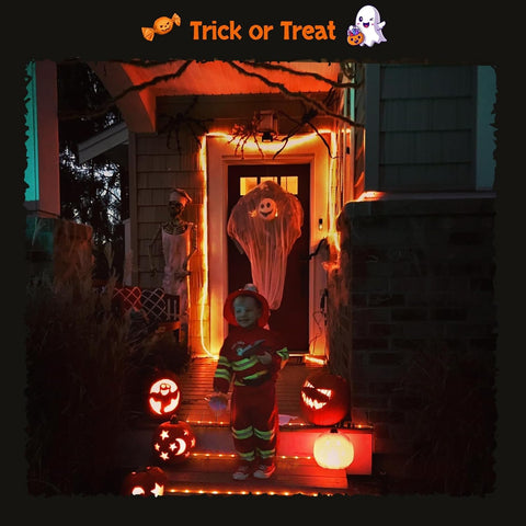JMEXSUSS decorating a porch railing at night, creates festive mood