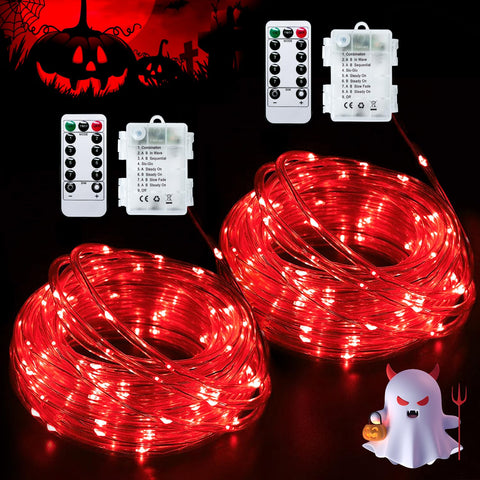 JMEXSUSS front packaging showing two red battery rope lights, quick setup benefit