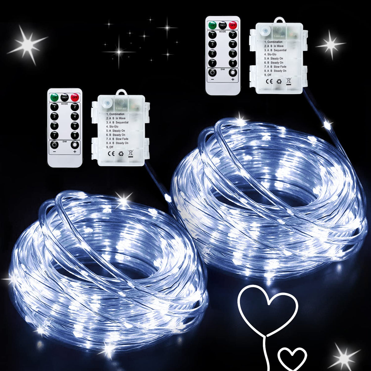 jmexsuss front packaging showing two battery rope lights and accessories for easy setup