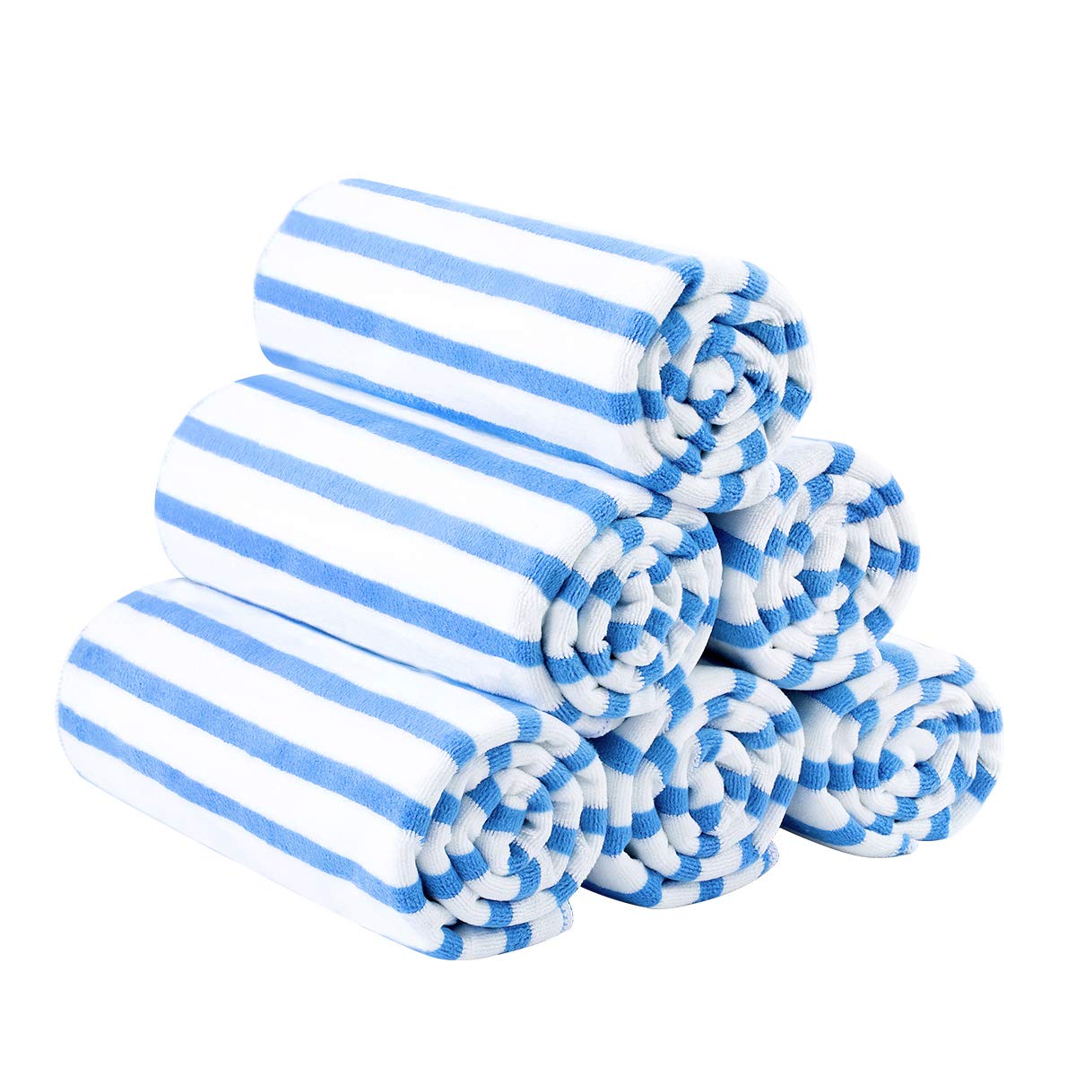 JML cabana stripe front packaging showing six towels and vibrant blue design for easy selection
