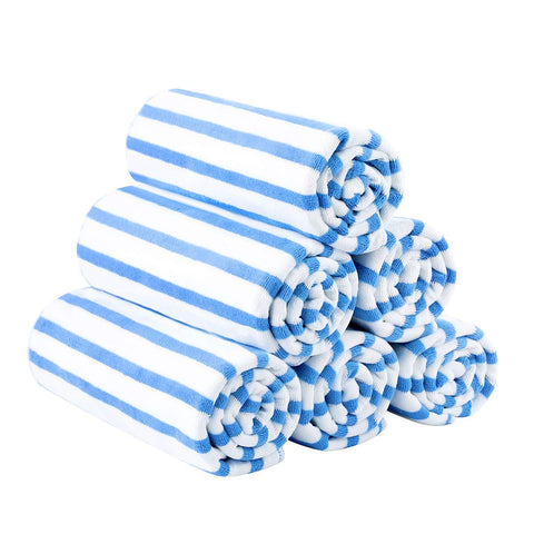JML cabana stripe front packaging showing six towels and vibrant blue design for easy selection