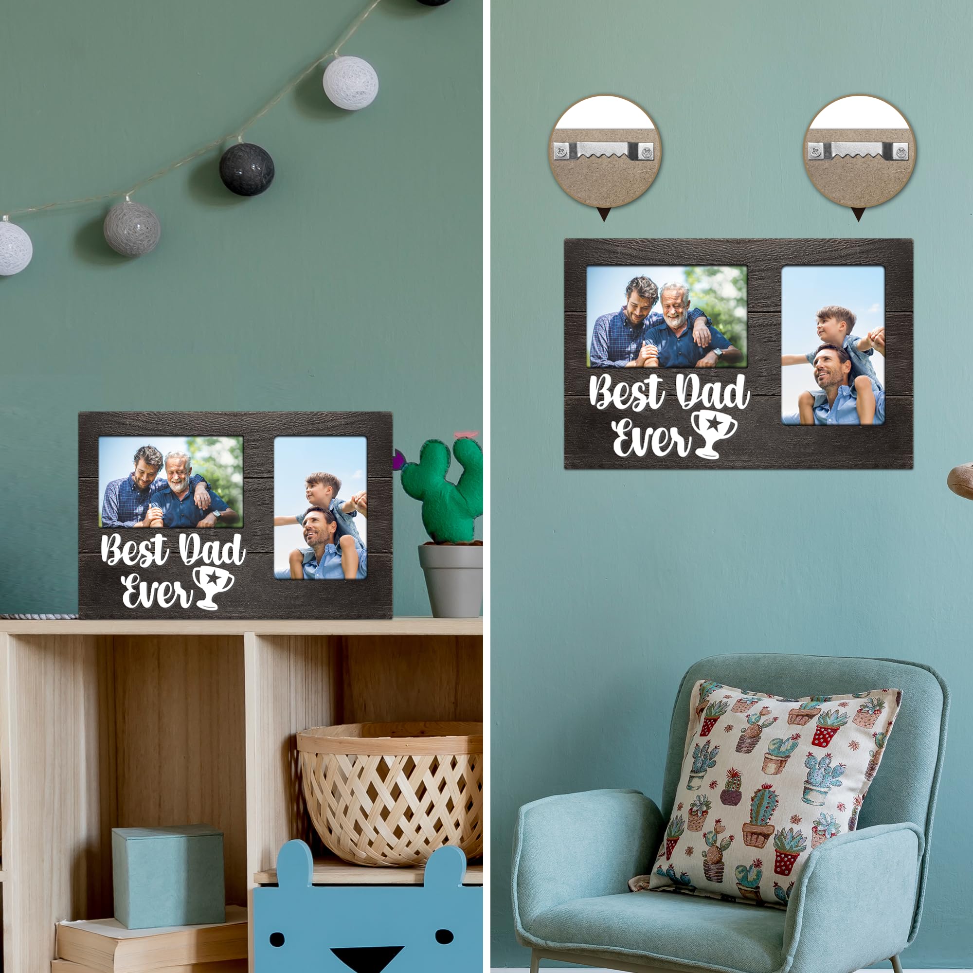 JNDJE lifestyle scene of dad holding frame, emotional gifting moment