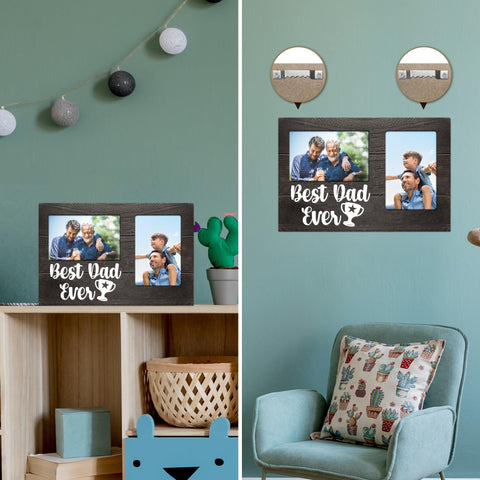 JNDJE lifestyle scene of dad holding frame, emotional gifting moment