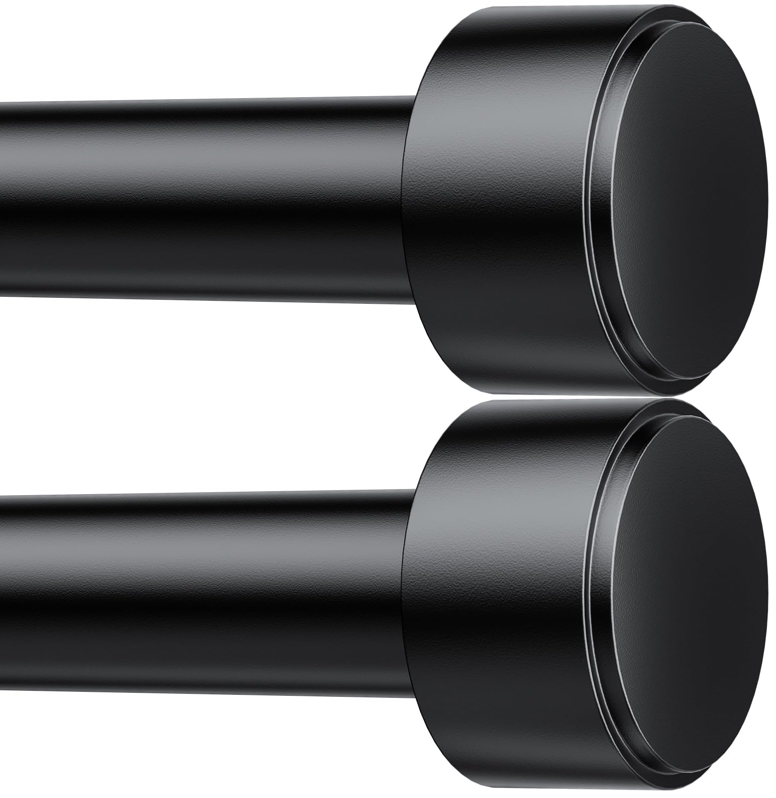 joawcy front packaging showing two black adjustable curtain rods and benefits