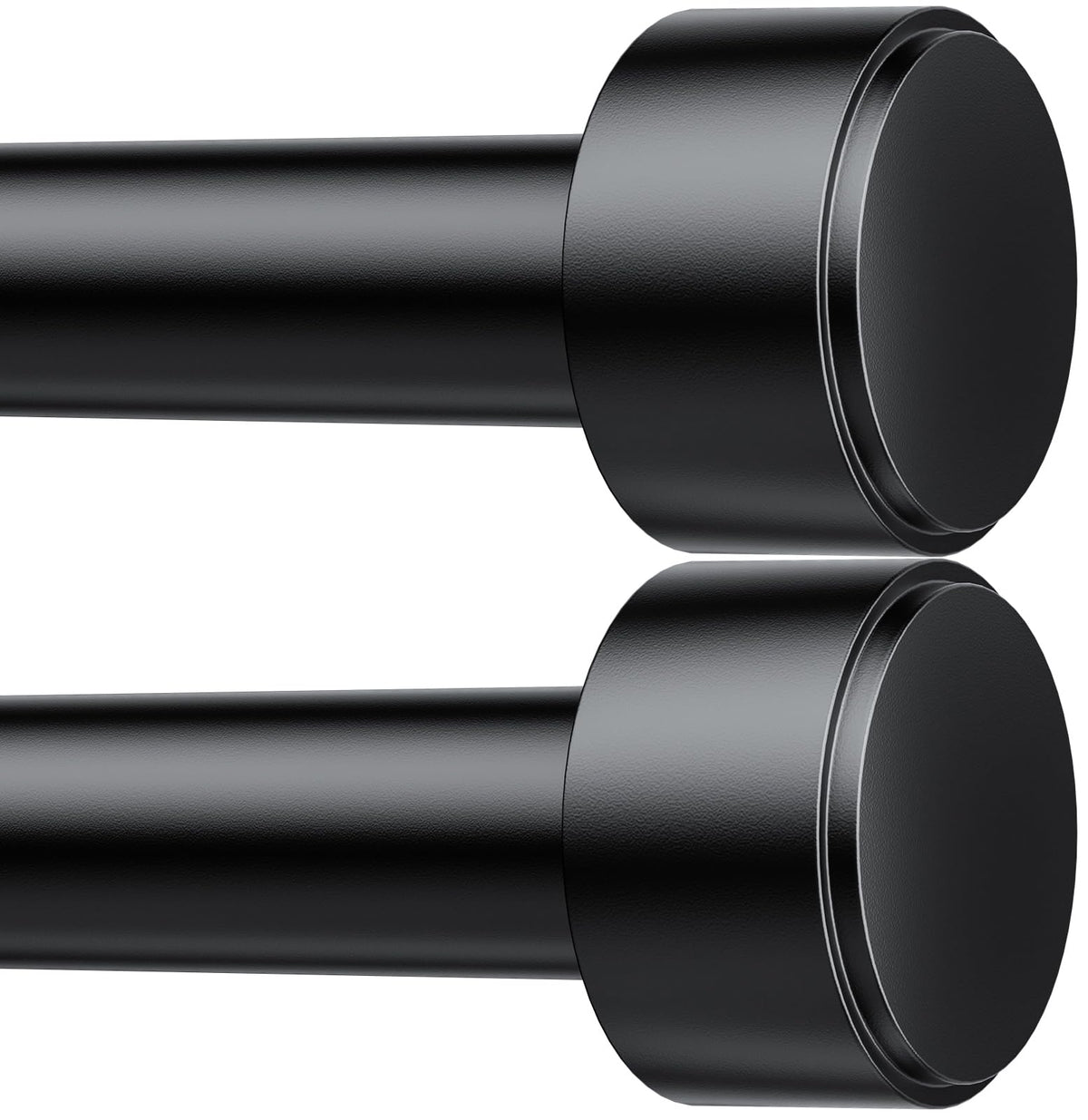 joawcy front packaging showing two black adjustable curtain rods and benefits