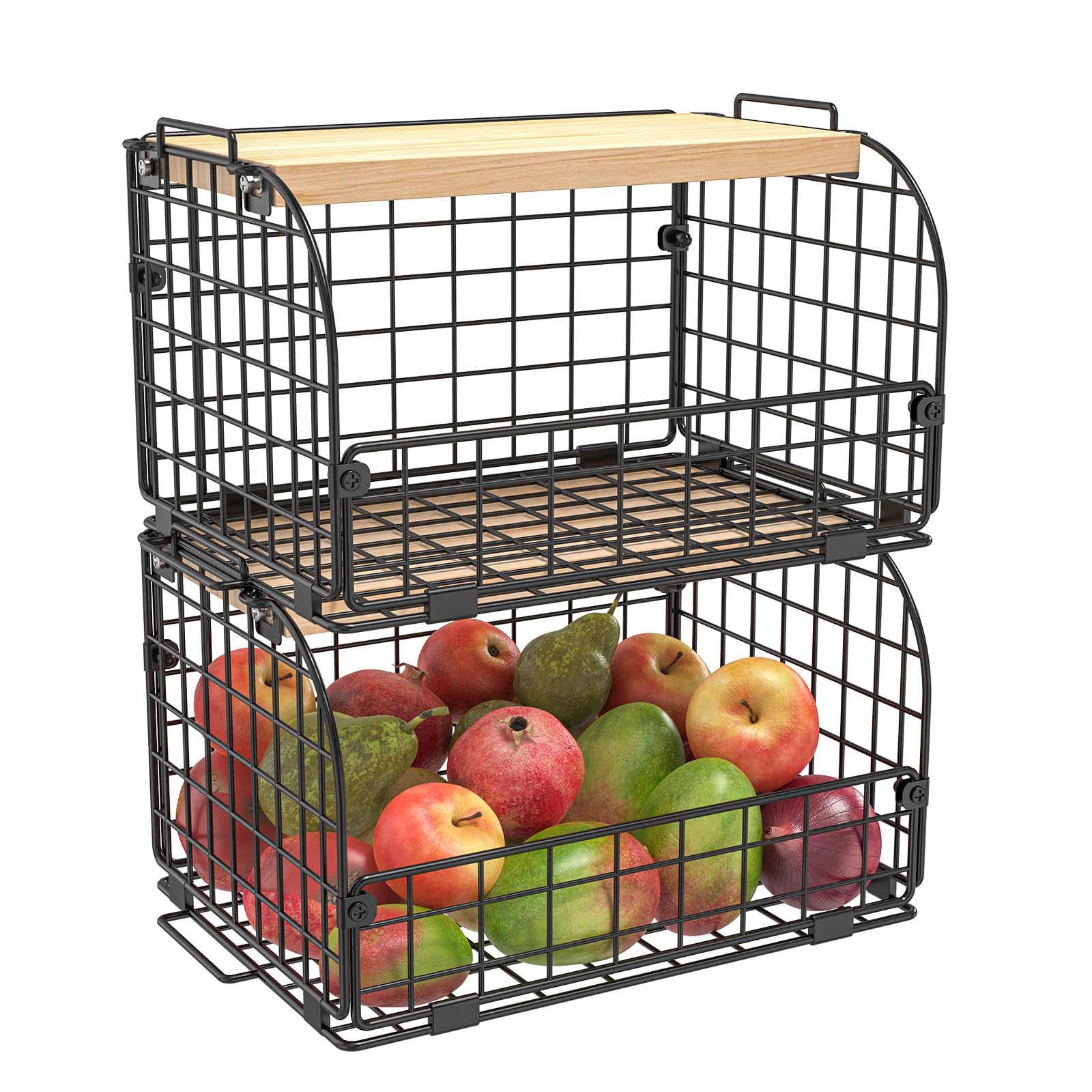 Joben Oligey baskets on a kitchen counter filled with vegetables showing organized countertop benefit