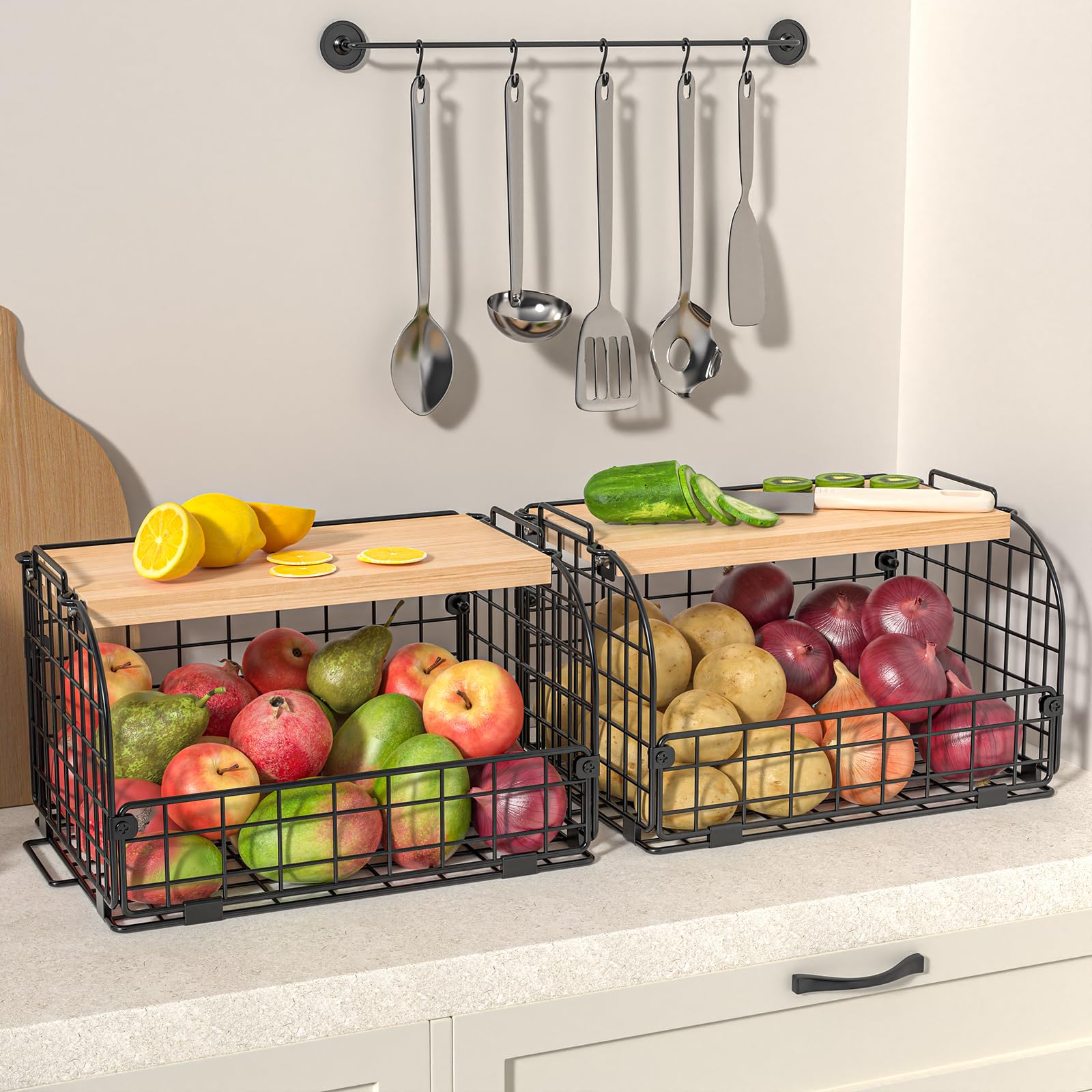 Joben Oligey basket beside an apple for scale showing generous capacity and size clarity benefit