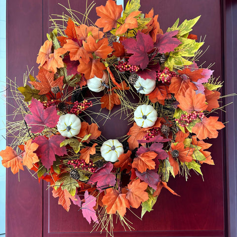 jobflower burlap banner partnered with wreath for coordinated styling