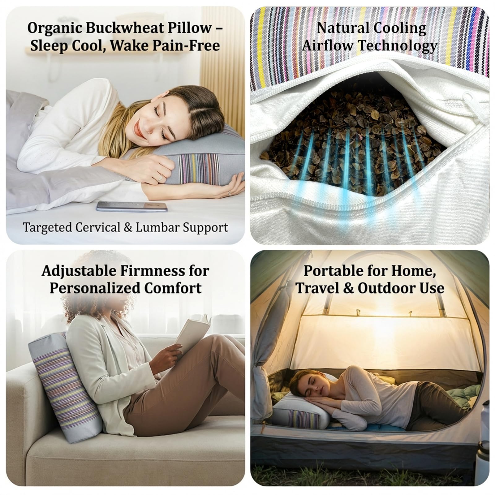 JOERRES pillow on made bed demonstrating comfort and natural cooling
