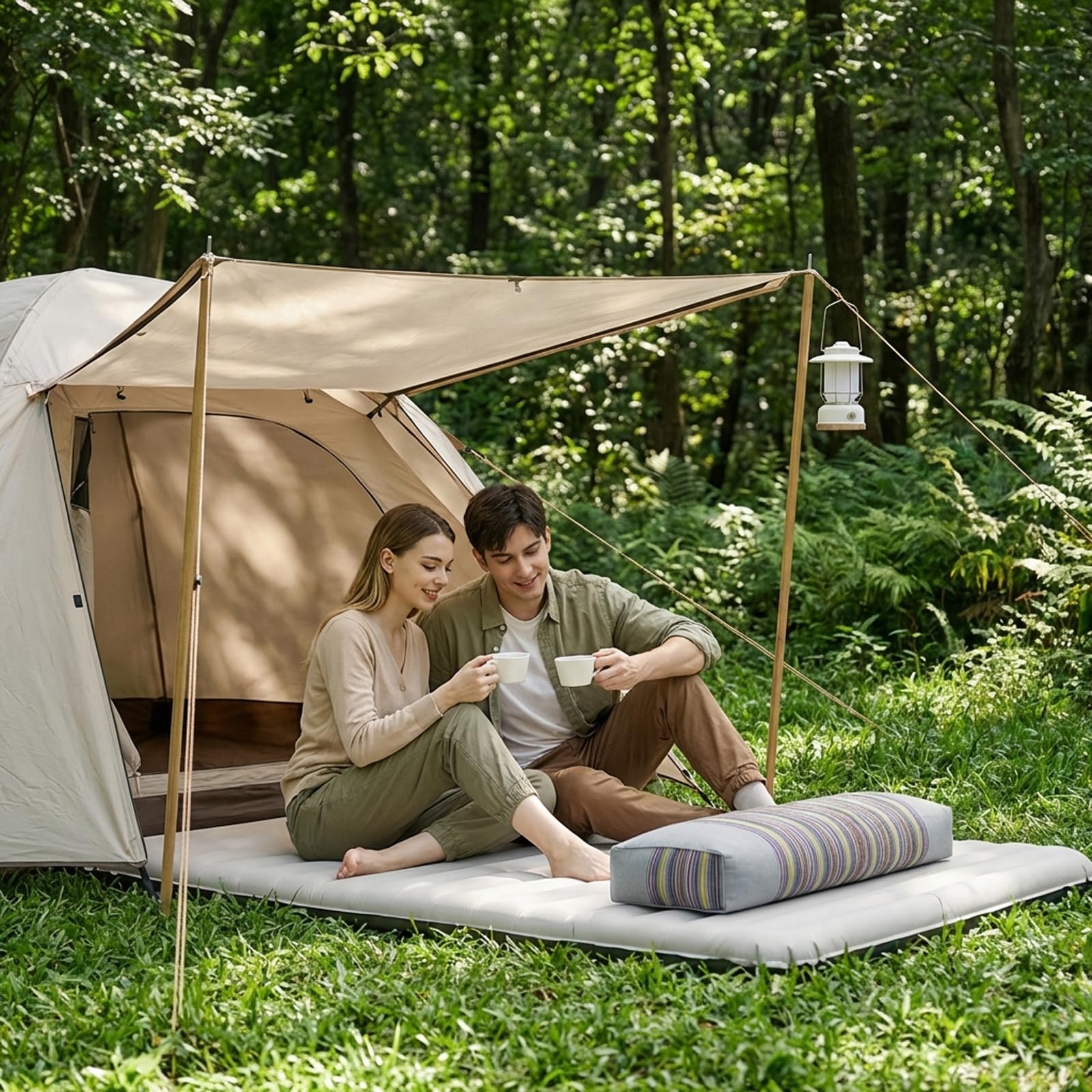 JOERRES next to standard pillow showing compact travel-friendly size